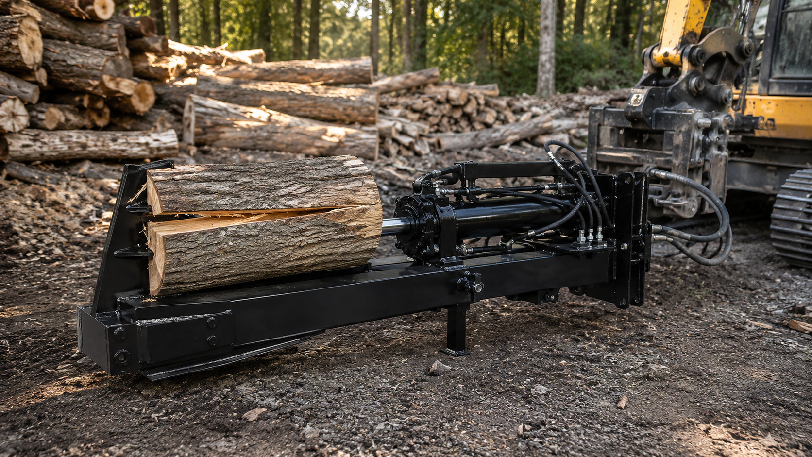 UniCoupler hydraulic log splitter processing timber
