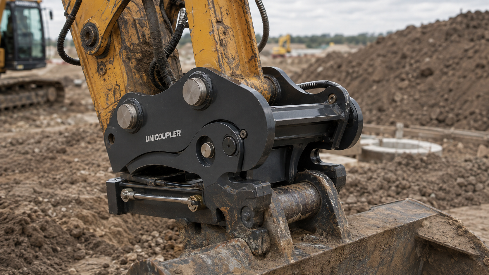 UniCoupler quick hitch installed on an excavator