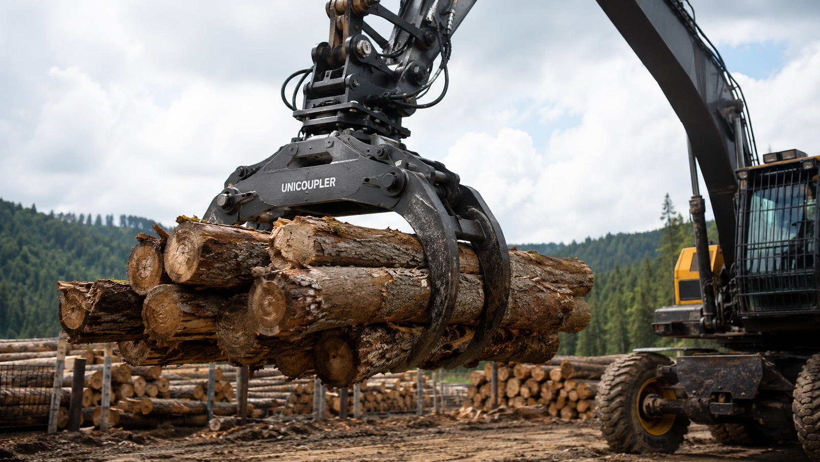 Forestry machinery handling timber